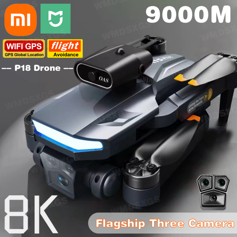 Xiaomi-Drone Quadcopter Dobrável com Câmera Tripla HD, Posicionamento de Fluxo Óptico, Evitar Obstáculos, Mijia P18, GPS, 8K