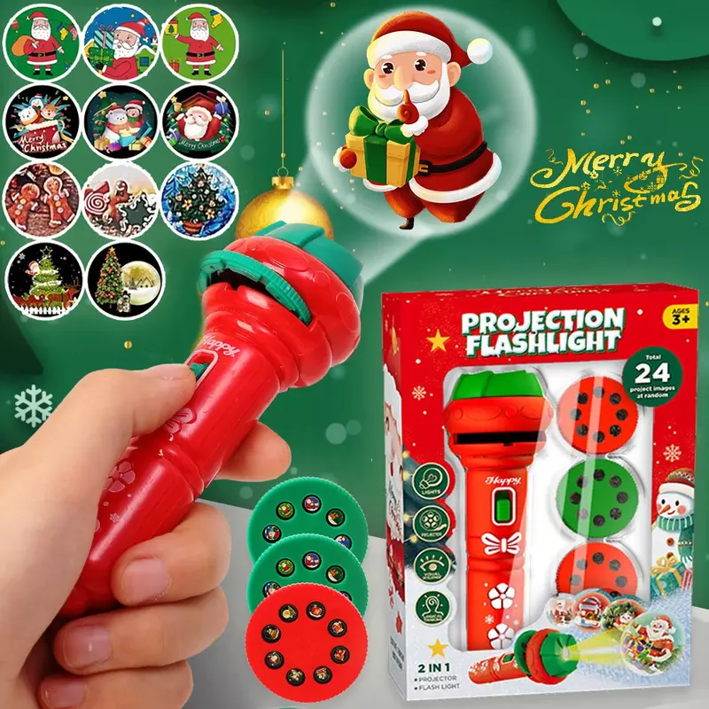 Fun Cartoon Santa Projector Flashlight Toys Kids Early Education Light Up Pattern Sleep Flashlight Baby Puzzle Christmas Gifts