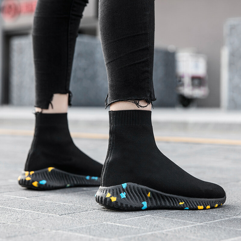 Strongshen mulheres botas casuais meias sapatos moda respirável sapatos de caminhada acolhedor elástico plataforma tornozelo boot inverno femmes bottes