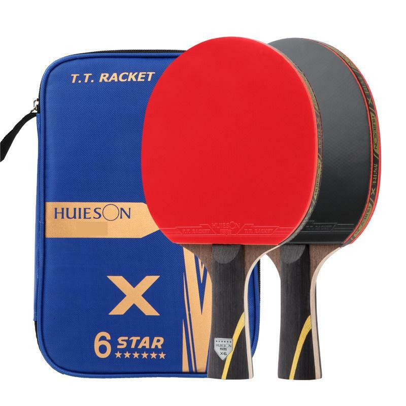 Huison 6 Star 2Pcs Carbon Tafeltennisset Super Krachtige Ping Pong Raet Bat Voor Volwassen Clubtraining Nieuw Opgewaardeerd