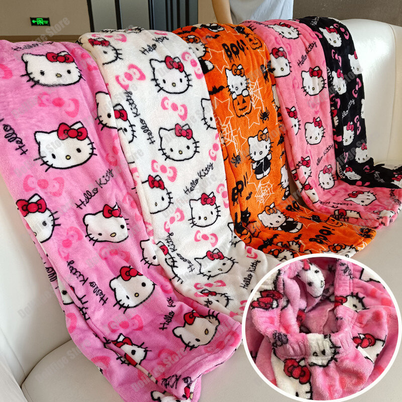 Sanrio Christmas Hello Kitty Pajamas Halloween Flannel Fashion Trouserswomen Kawaii Woolen Anime Cartoon Casual Home Pant Autumn