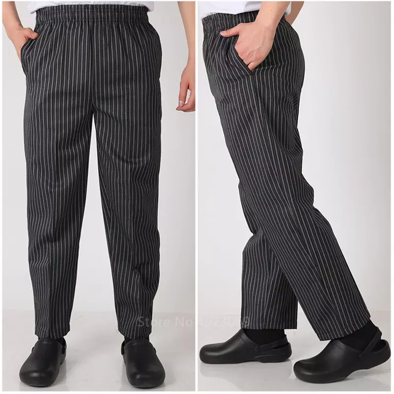 Restaurant Cook Stripe Service Trousers Uniform Bottoms Kitchen Mens Adult Loose for Food Work Wear Chef Pant