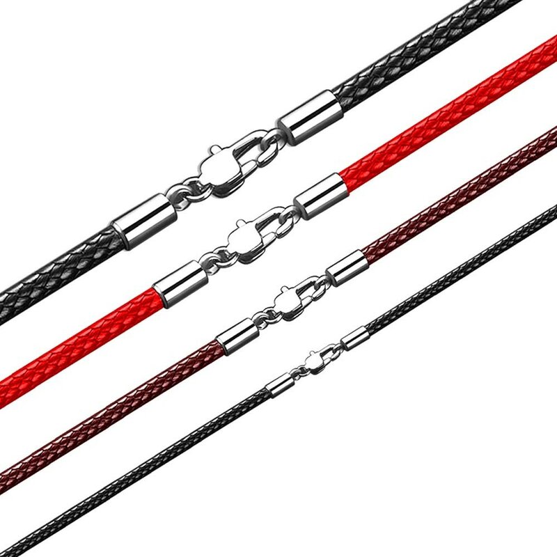 40-65cm 1-3mm Waterproof Braided Leather Necklace Cord Waxed Rope Stainless Steel Lobster Clasp Connector Chain for Men Women