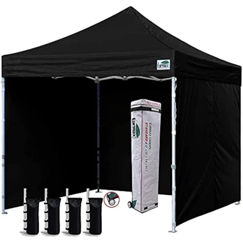 Eurmax USA 10'x10'Ez Pop-up Canopy Tent Commercial Instant Canopies with 4 Removable Zipper End Side Walls and Roller Bag(Black)