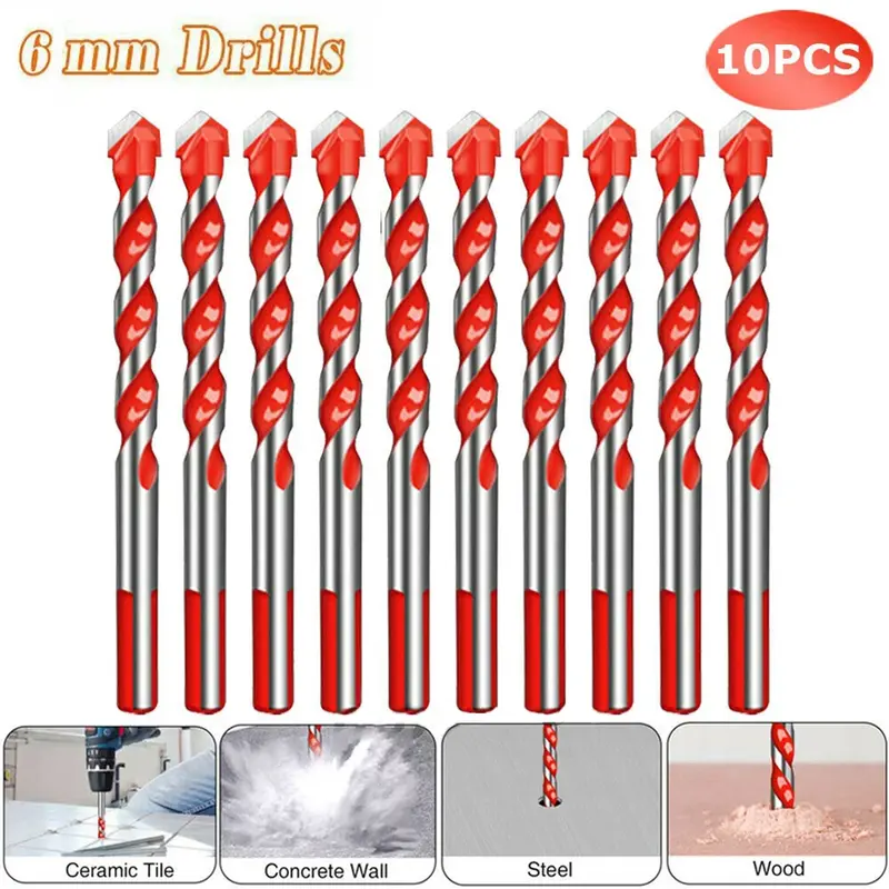 10/1PCS 6mm Drill Bits Carbide Multifunction Triangular Drill Bits For Glass Ceramic Tile Concrete Brick Metal Wood Hole Opener