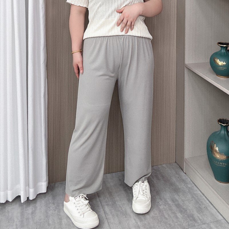 Pantalones finos de pierna ancha para mujer, Pantalón recto informal, holgado, con cintura elástica, talla grande, novedad de verano