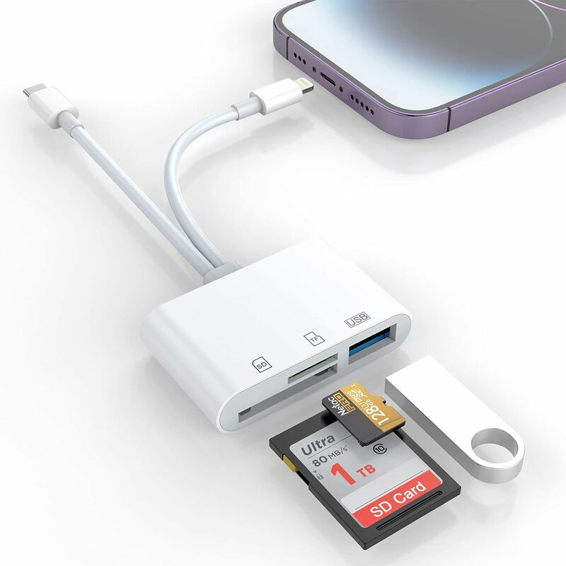Lettore di schede SD per iPhone/iPad, connettore Lightning + USB C per lettore di schede SD/TF adattatore lettore di schede di memoria per Micro SDXC,Micro