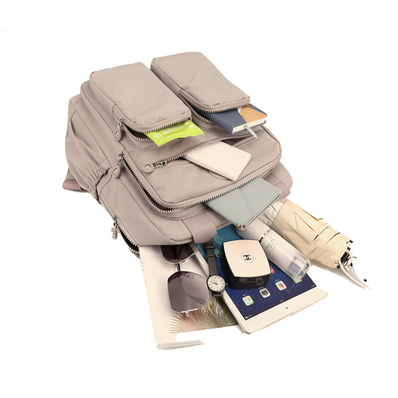 Fashion Woman Backpack Waterproof Nylon Soft Handle Solid Multi-pocket Travel Zipper Feminina School Bags Laptop Backpack