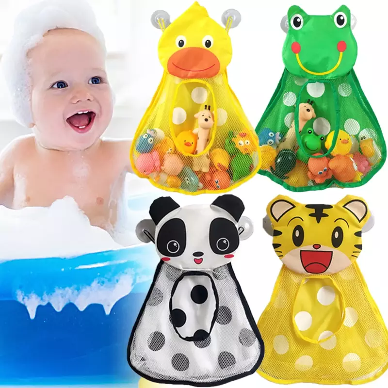 만화 아기 목욕 장난감 보관 가방, 귀여운 오리 개구리 메쉬 그물 장난감 거치대 가방, 강력한 흡입 컵, 목욕 게임 가방, 욕실 정리함