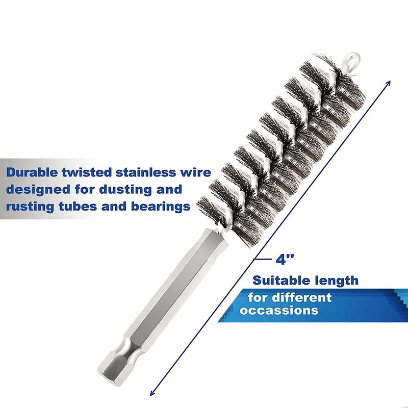 12 PCS Bore Cleaning Brush Brush Set Wire Twisted Brush Stainless Steel For Drill Impact Driver In 6 Sizes