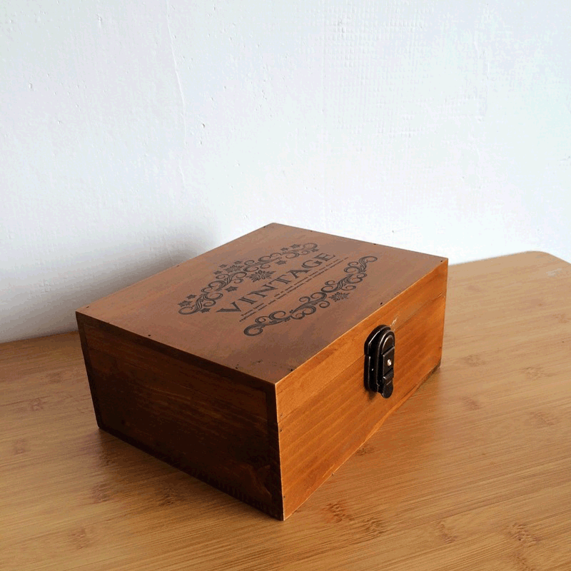 Caja de acabado de joyería de escritorio de tamaño de madera maciza Retro con cerradura, caja de almacenamiento