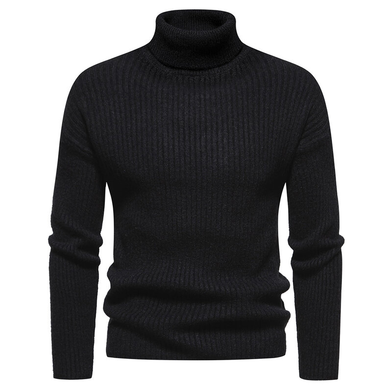 Suéteres gruesos de cuello alto para hombre, Jersey informal de punto de calidad de Color sólido, cálido y delgado, novedad de invierno, 2023