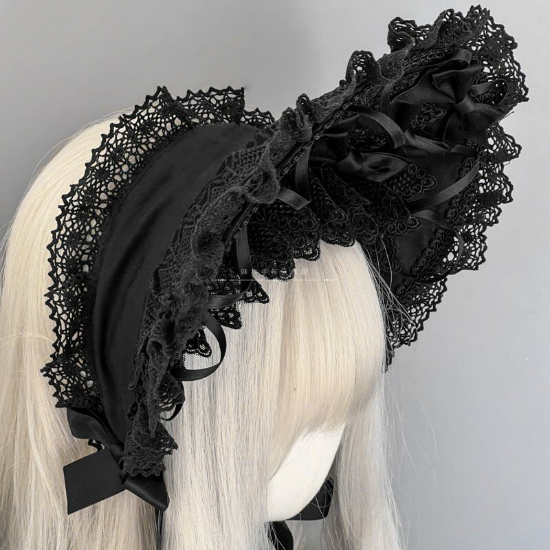 Lolita Lace Maid Hat para meninas, boné gótico preto, gorro vintage para jovens