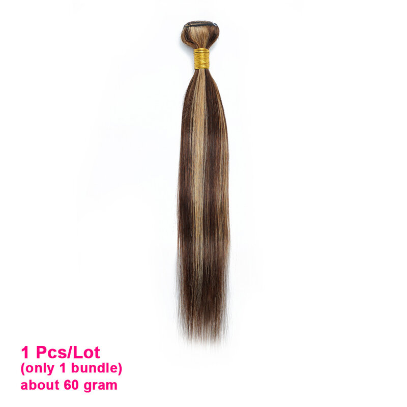 KissHair 60Gram P4/27 Highlight Human Hair Bundles 10 to 22 Inch Pre-colored Brown Blonde Peruvian Hair Extensions Double Wefts