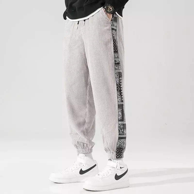 2023 wiosenne jesienne spodnie sztruksowe męskie dwukolorowy spodnie Streetwear luźne w stylu Casual, ołówkowa M-5XL biegaczy haremowych