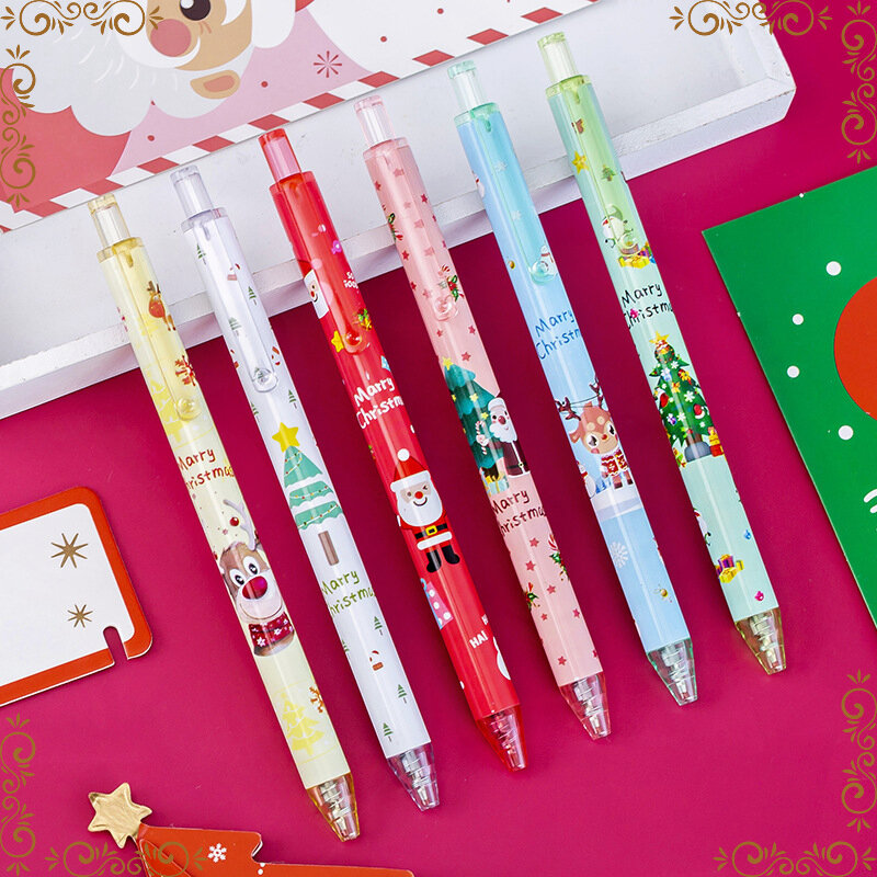 Penna Gel per stampa di cartoni animati a tema natalizio all'ingrosso 0.5mm penna per ufficio di cancelleria regalo per studenti con inchiostro nero