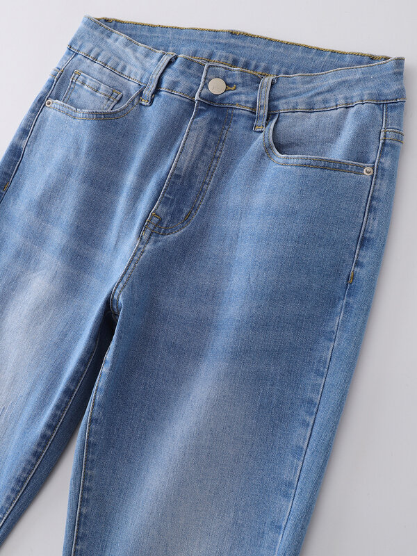 Jeans Pensil Ukuran Besar 2023 untuk Wanita Jeans Ketat Pinggang Tinggi Elastis Jeans Denim Wanita untuk Ibu Jeans Panjang Penuh Melengkung 100 Kg
