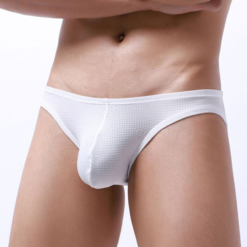 Oddychające lodowy jedwab majtki Bikini dla mężczyzn w jednolitym kolorze kalesony z z gąbką uwypuklającą miękkimi i wygodnymi