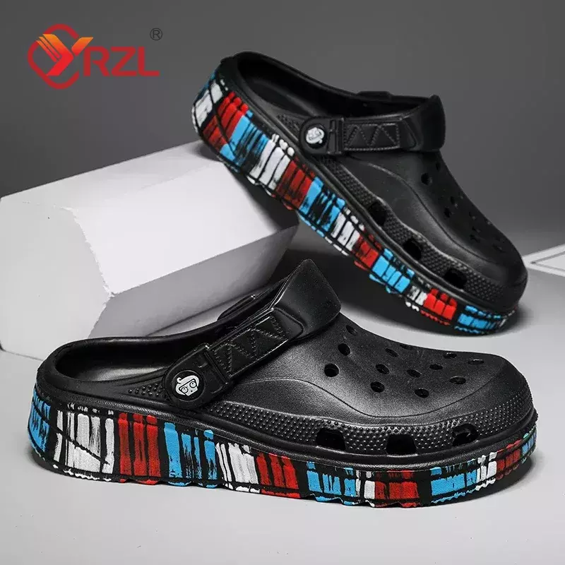 YRZL 남성용 두꺼운 플랫폼 샌들, 경량 EVA 패션, 부드러운 밑창 야외 샌들, 미끄럼 방지 나막신 신발