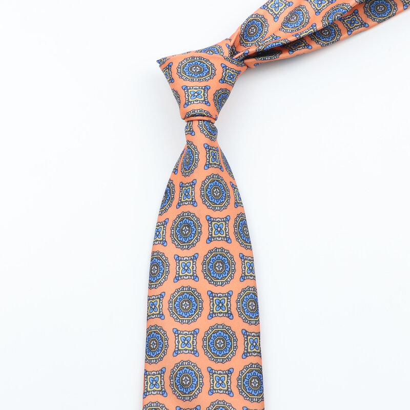 Corbata de seda de moda para hombre, corbata suave de 7,5 cm, Color azul, verde y naranja, pajarita Floral con puntos, regalo de boda y negocios