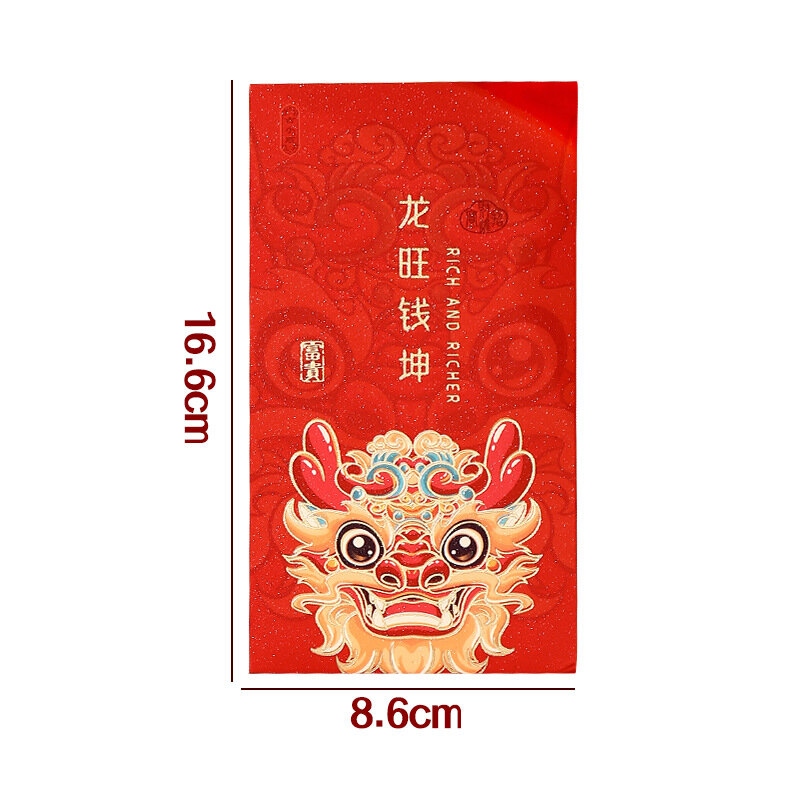 6 Stks/pak 2024 Cny Rood Pakket Chinees Nieuwjaar Rood Pakket Lange Rode Enveloppen Gelukstas Cartoon Design Lente Festival Rode Tas