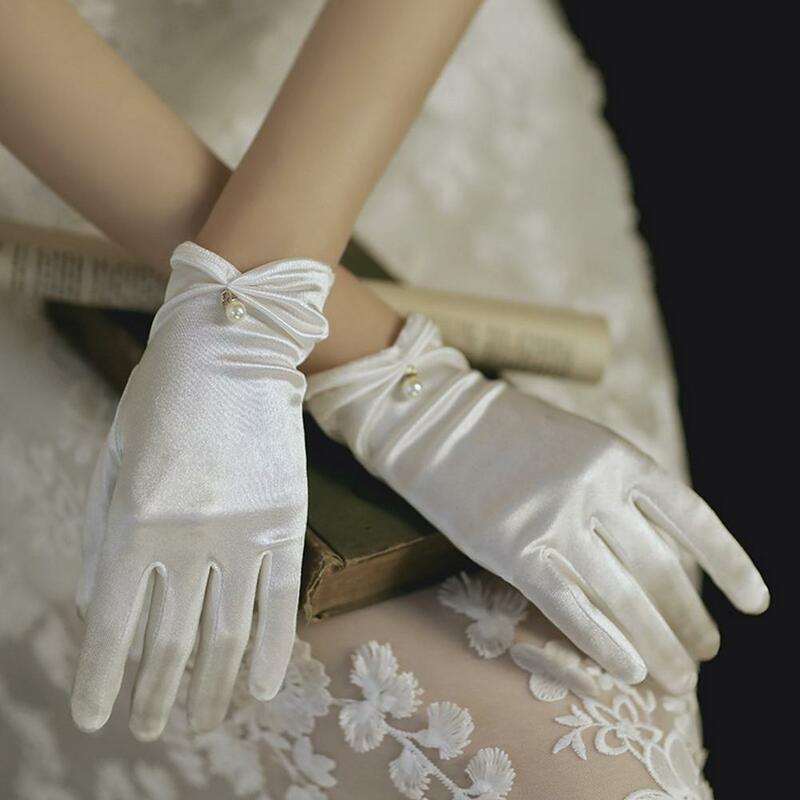 1 Pair Beautiful Bridal Gloves Comfy Wedding Gloves Shirring Cuffs Marriage Bride to Be Finger Gloves  Decorative