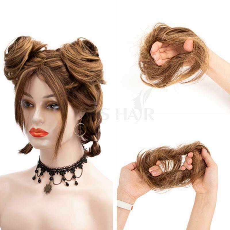 MRS HAIR-Real Hair Bun, Chignon Ponytail Hairpiece, Updo Donut, flexível Elastic Band, Brown Loiro, Cabelo Humano