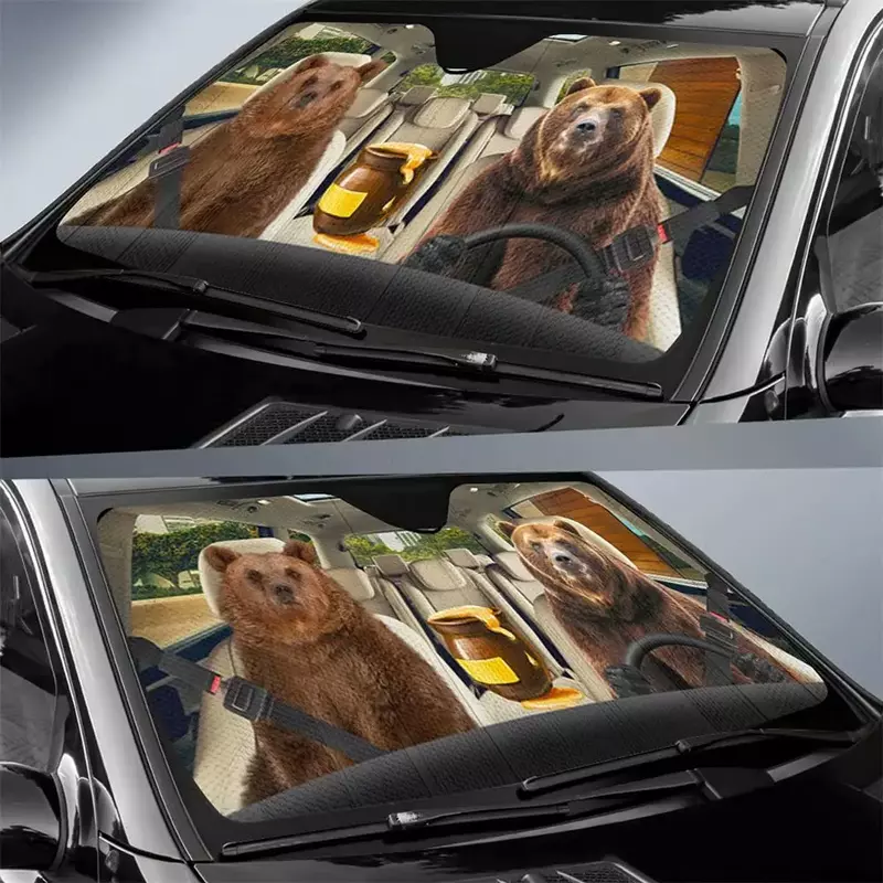 Forest Bear Driver Car Sun Shade for Front Windshield,Funny Animal Curtain Sun Visor for Car Keep Your Vehicle Cool,UV Sun and H