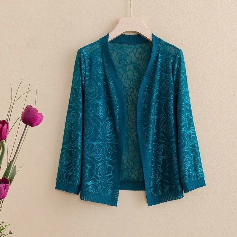 2024 NEW Hollow Rose Summer Short Coat Top per donna cappotto di protezione solare Cardigan giacca sottile abbinata a scialle vestito femminile