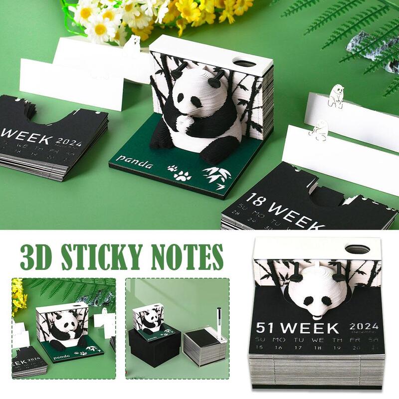 Bloc de notas adhesivas de Panda Kawaii 3D, calendario de arte 3D, bloques de notas adhesivas 3D, modelo de talla de papel, regalo, 2024