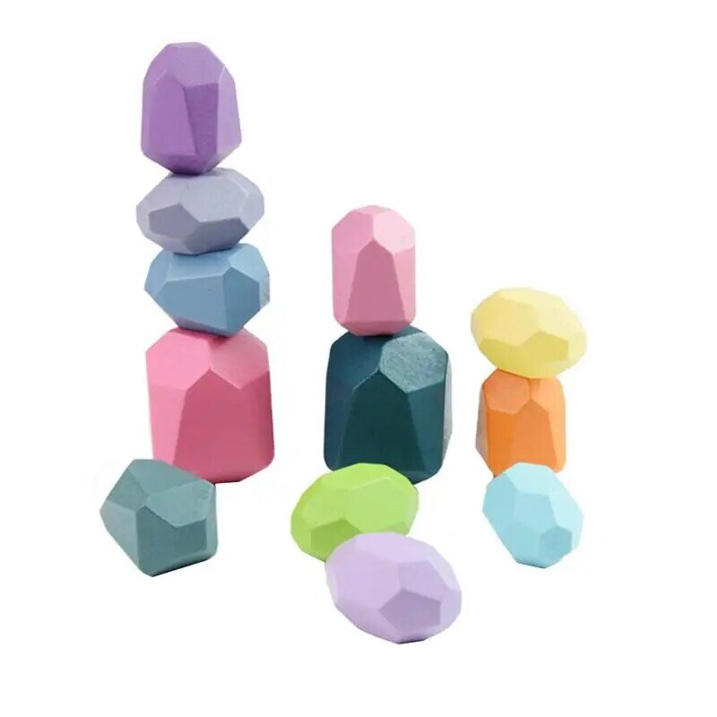 Wooden Colored Stone Stacking Game Wooden Colored Stone Lightweight Natural Balance Weight Colorful Rock Block Educational Toy