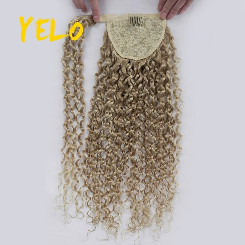 140G Ponytail Human Hair Wrap Around Water Wave Ponytail Extension Natural Shade Wave Style Bulk Hair Soft And Bouncy 16-26 Inch