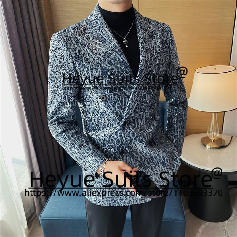 Fashion Prom Men Suits Slim Fit Double-breasted Groom Formal Tuxedos2 Pieces Sets Custome High Qublity Male Blazer Costume Homme
