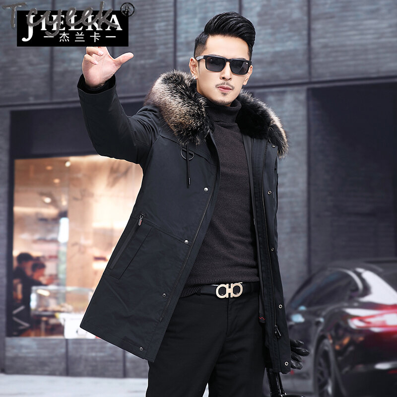 Tcyeek Real Rabbit Fur Liner Coat Winter Jacket Men 2023 Fashion Men;s Parka Mid-length Real Fur Coats Warm Raccoon Fur Collar