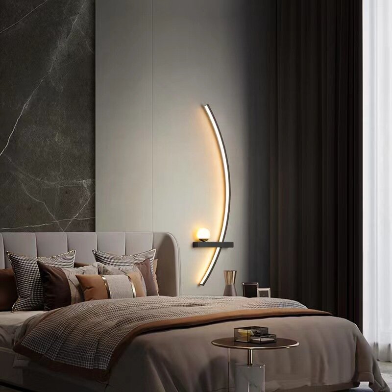 Lampu Dinding LED Modern garis busur, lampu minimalis ruang tamu kamar tidur samping tempat tidur lorong pencahayaan dalam ruangan rumah