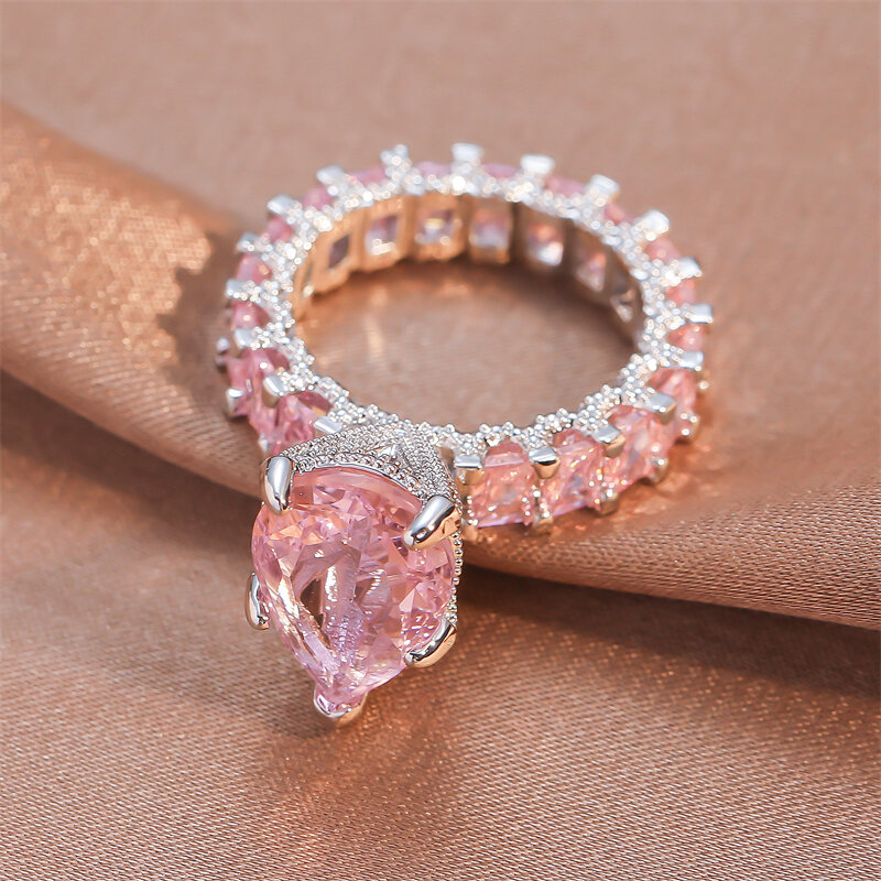 Glamour Geometry Pink Rings Inlaid with Zircon Jewelry for Women Fashion Party Bijoux Girlfriend Surprise Gift Drop Shipping