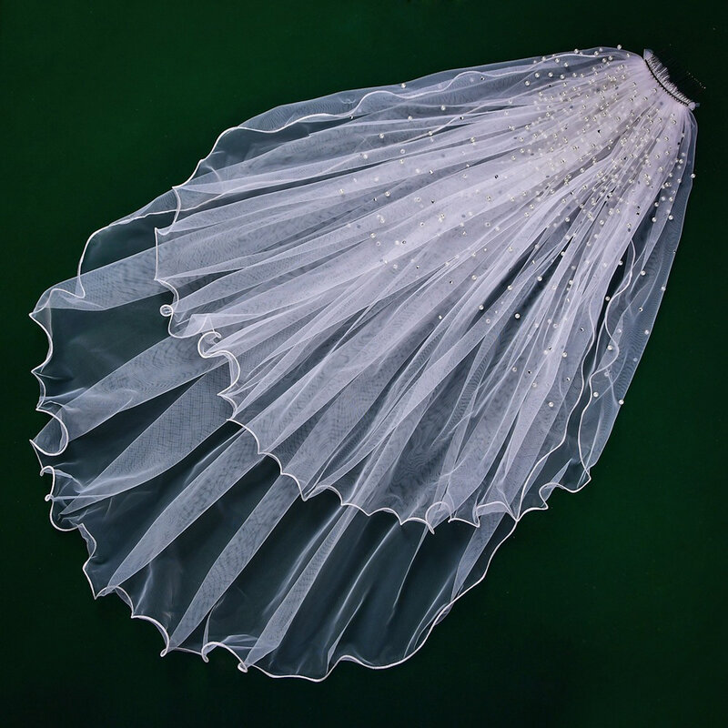BL4002 Locked edge sparkling pearl rhinestone wedding veil