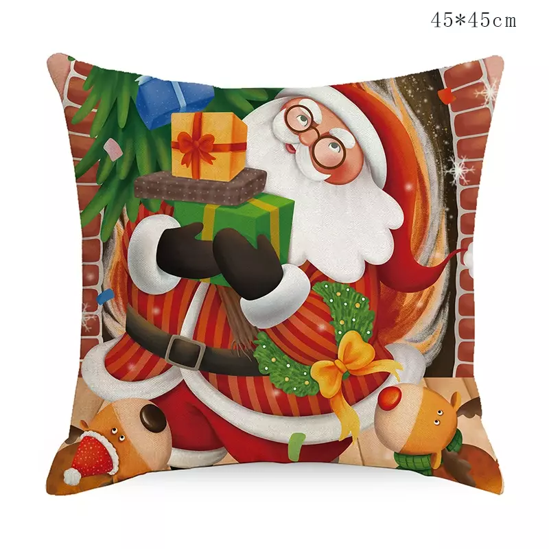 Funda de almohada de Navidad con estampado de Papá Noel, cubierta de cojín de sofá, adorno de Feliz Año Nuevo, personalizable