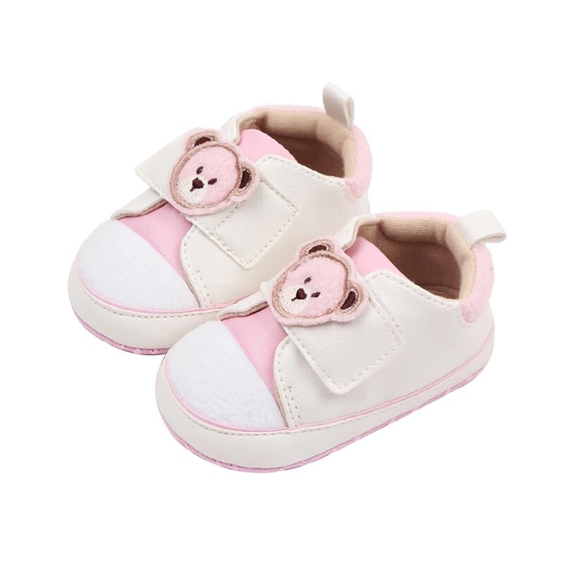 Zapatos antideslizantes para bebé, botines adorables con patrón de cabeza de oso de dibujos animados, para el hogar y al aire libre