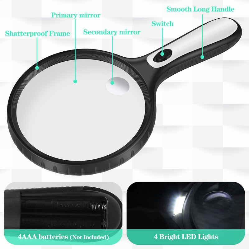 NEW Magnifying Glass with Light 5X 15X Magnifying Glass 4 LEDs Illuminated Lighted Magnifier with Storage Bag for Seniors