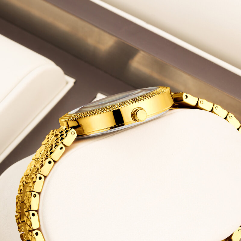 YaLaLuSi-Reloj de pulsera para mujer, accesorio de lujo con grabado en oro, caja preciosa, removedor de iones chapado en oro, 2024