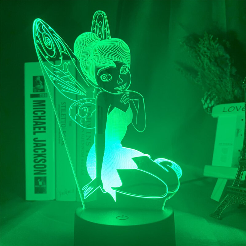 요정 팅커벨 피규어 LED 야간 조명, 3D 비주얼 조명, 공주 팅커벨 홈 장식, 색상 변경, 환상 테이블 램프