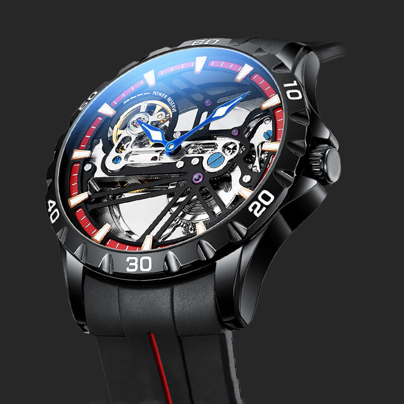 AILANG Top Luxury Brand Men Sport Waterproof Automatic Mechanical Watches Luminous Skeleton Men's Watch Silicone Strap Reloj