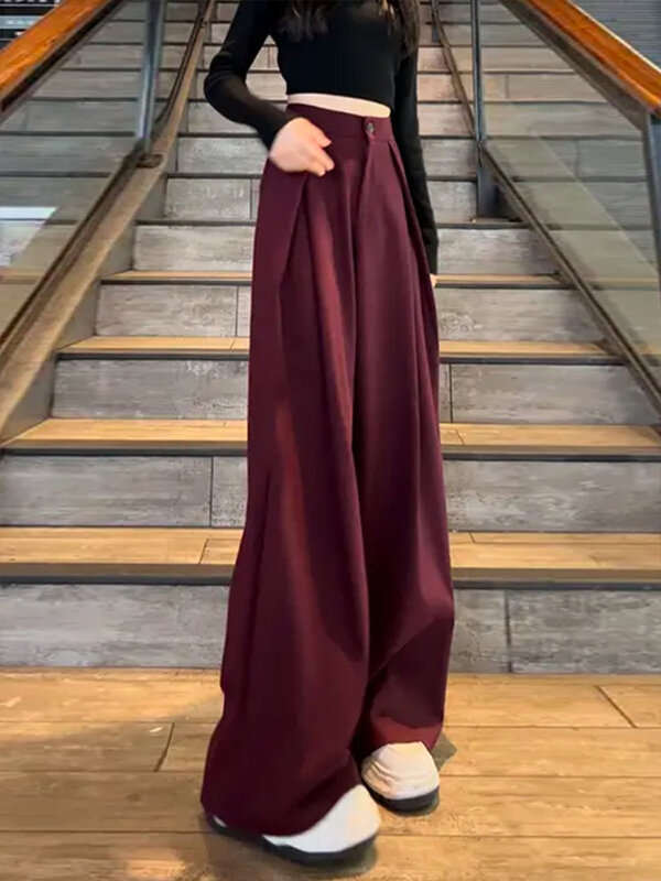 Pleated Wide Leg Pants For Women With Velvet Spring New High Waist Straight Sleeve Suit Pants For Casual Draping