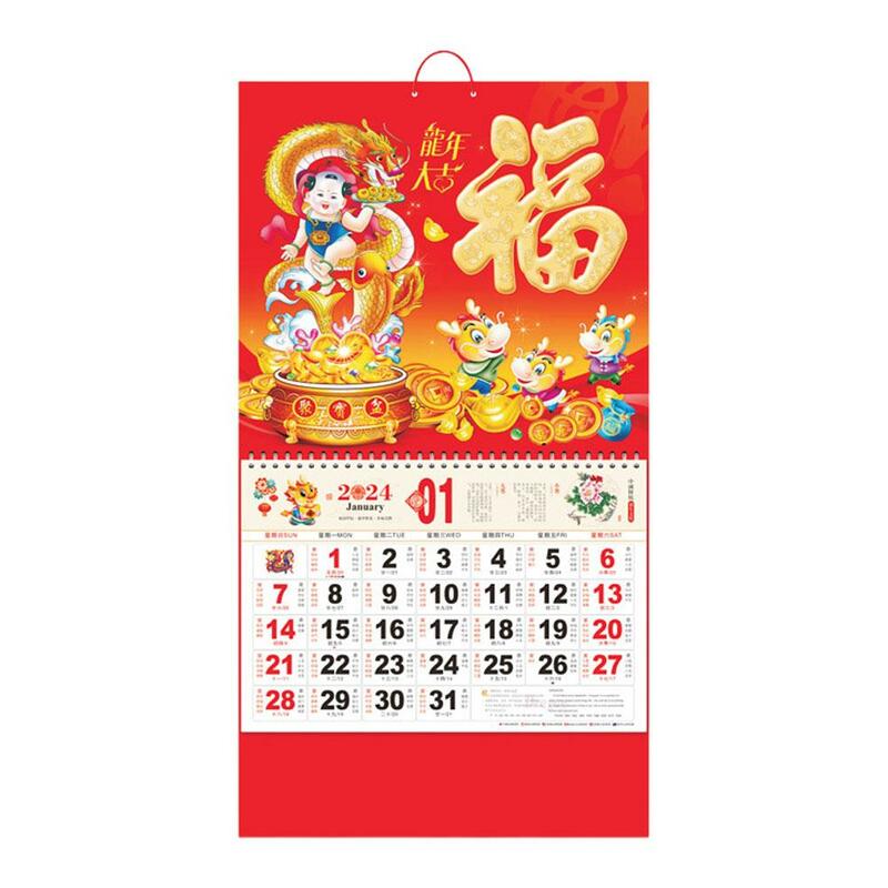 Calendario de Año Nuevo Chino 2024, decoración de año de dragón, colgante de pared tradicional, C2f2