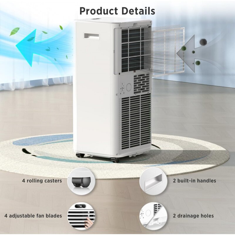 Zafro BTU tragbare Klimaanlagen kühlen bis zu m², 4 Modi tragbare Wechselstrom mit Fernbedienung/2 LED-Anzeige/24 Stunden Tim