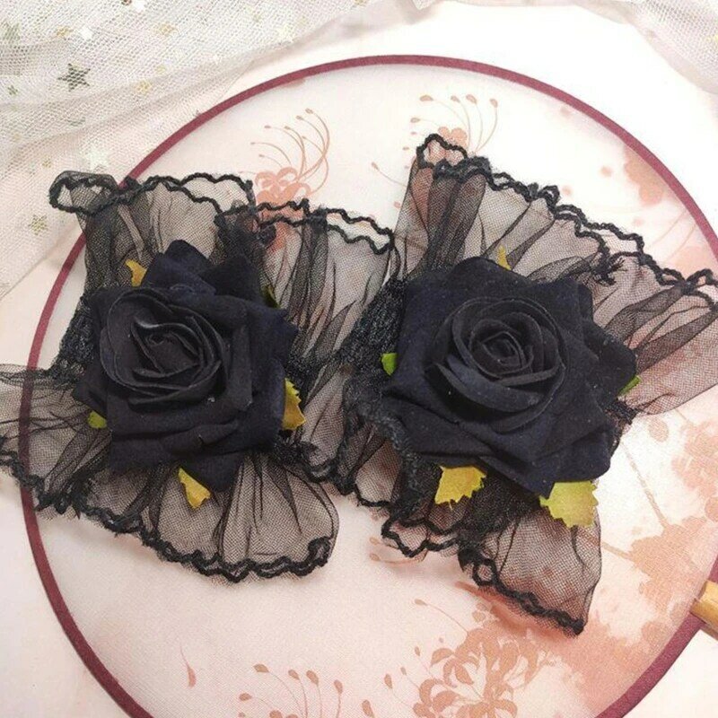 Muñequera manga decorativa elástica encaje con decoración rosas para novia, envío directo