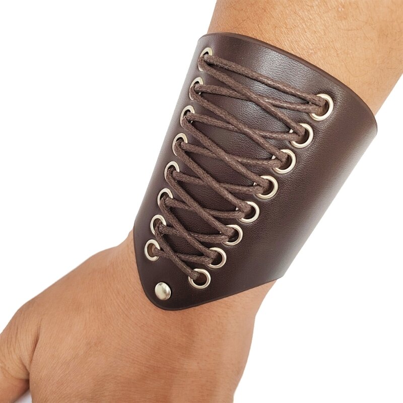 Medieval Wrist Guard Punk Medieval Cosplay Halloween Waistband Men Vintage PU Arm Protector Lace up Cuff for Festival Party