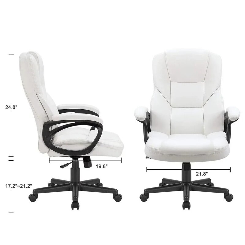 Faux Lederen High-Back Executive Kantoorstoel Computerstoel Met Lendensteun Wit Gaming Ergonomisch Meubilair