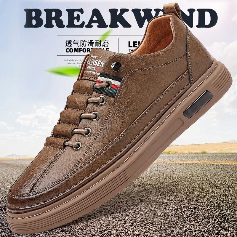 Men's shoes spring and autumn style 2023new trend versatile men's casual shoes board shoes leather soft sole breathable leather